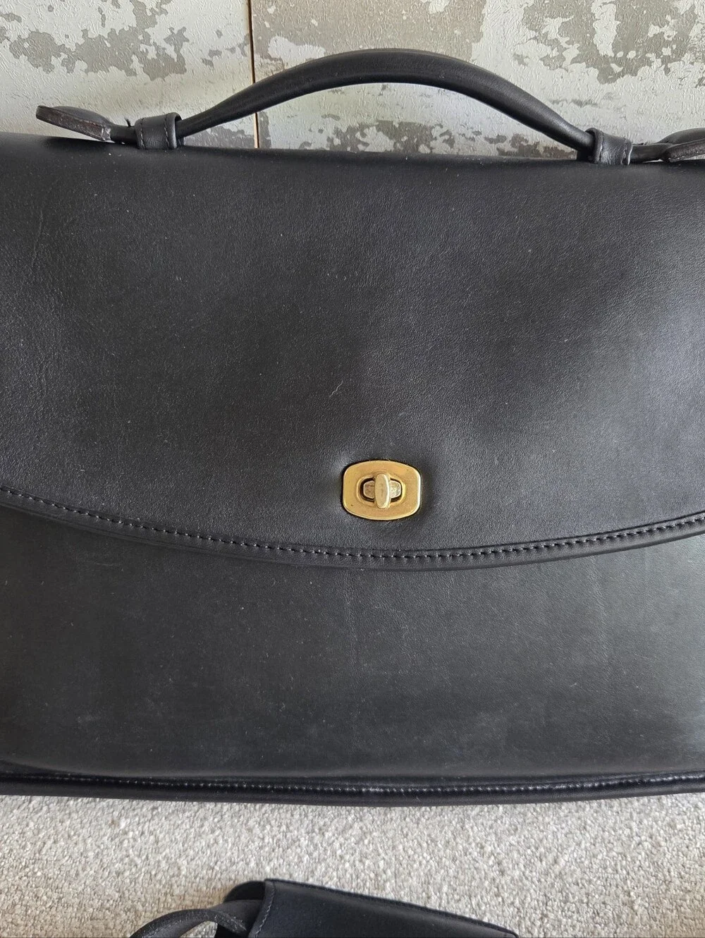 Coach Black Leather Laptop Briefcase with Gold Hardware and Removable Strap